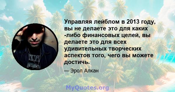 Управляя лейблом в 2013 году, вы не делаете это для каких -либо финансовых целей, вы делаете это для всех удивительных творческих аспектов того, чего вы можете достичь.