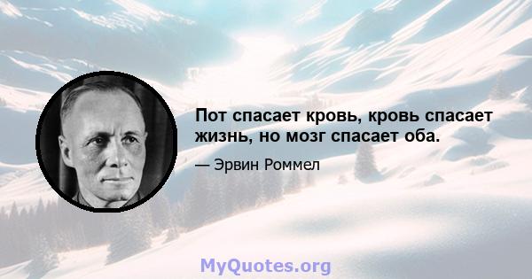 Пот спасает кровь, кровь спасает жизнь, но мозг спасает оба.