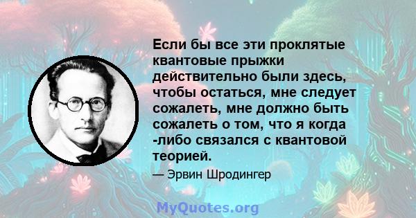 Если бы все эти проклятые квантовые прыжки действительно были здесь, чтобы остаться, мне следует сожалеть, мне должно быть сожалеть о том, что я когда -либо связался с квантовой теорией.