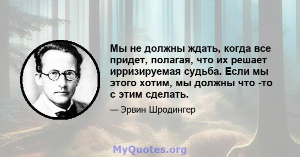 Мы не должны ждать, когда все придет, полагая, что их решает ирризируемая судьба. Если мы этого хотим, мы должны что -то с этим сделать.