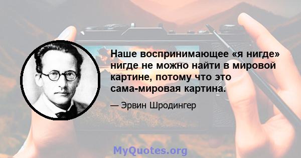 Наше воспринимающее «я нигде» нигде не можно найти в мировой картине, потому что это сама-мировая картина.