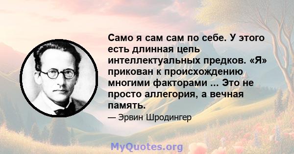 Само я сам сам по себе. У этого есть длинная цепь интеллектуальных предков. «Я» прикован к происхождению многими факторами ... Это не просто аллегория, а вечная память.