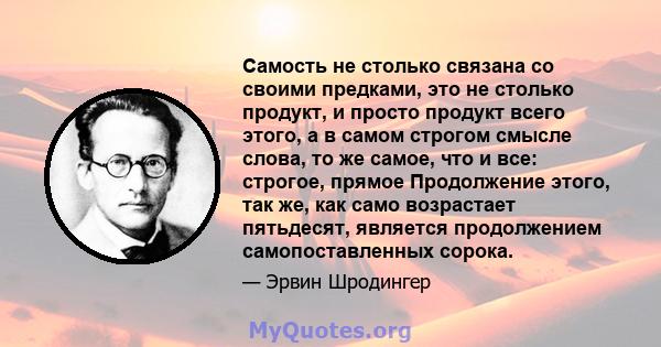 Самость не столько связана со своими предками, это не столько продукт, и просто продукт всего этого, а в самом строгом смысле слова, то же самое, что и все: строгое, прямое Продолжение этого, так же, как само возрастает 