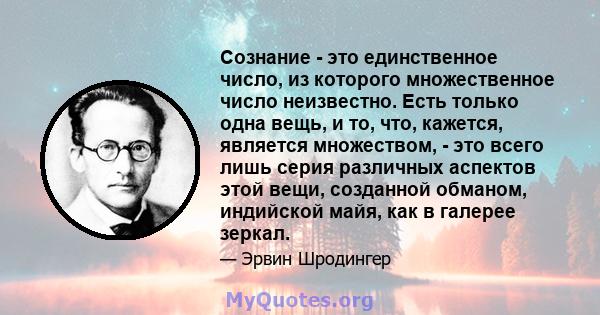 Сознание - это единственное число, из которого множественное число неизвестно. Есть только одна вещь, и то, что, кажется, является множеством, - это всего лишь серия различных аспектов этой вещи, созданной обманом,