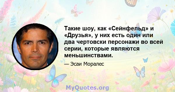 Такие шоу, как «Сейнфельд» и «Друзья», у них есть один или два чертовски персонажи во всей серии, которые являются меньшинствами.