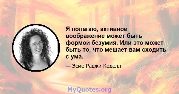 Я полагаю, активное воображение может быть формой безумия. Или это может быть то, что мешает вам сходить с ума.