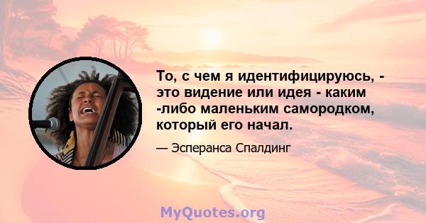 То, с чем я идентифицируюсь, - это видение или идея - каким -либо маленьким самородком, который его начал.