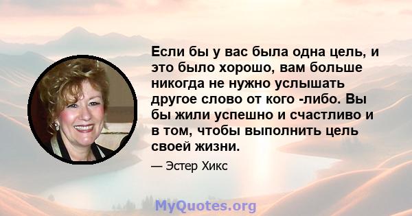 Если бы у вас была одна цель, и это было хорошо, вам больше никогда не нужно услышать другое слово от кого -либо. Вы бы жили успешно и счастливо и в том, чтобы выполнить цель своей жизни.