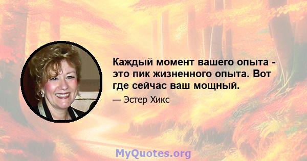 Каждый момент вашего опыта - это пик жизненного опыта. Вот где сейчас ваш мощный.