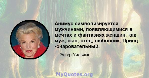 Анимус символизируется мужчинами, появляющимися в мечтах и ​​фантазиях женщин, как муж, сын, отец, любовник, Принц -очаровательный.