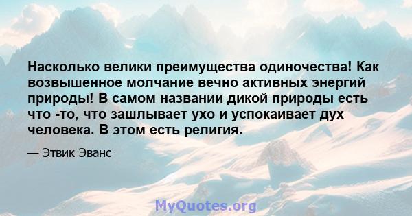 Насколько велики преимущества одиночества! Как возвышенное молчание вечно активных энергий природы! В самом названии дикой природы есть что -то, что зашлывает ухо и успокаивает дух человека. В этом есть религия.