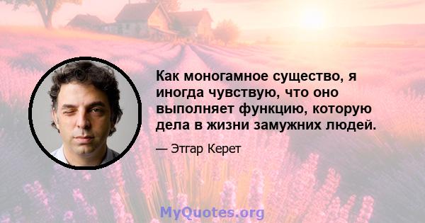 Как моногамное существо, я иногда чувствую, что оно выполняет функцию, которую дела в жизни замужних людей.