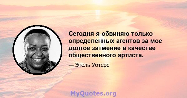 Сегодня я обвиняю только определенных агентов за мое долгое затмение в качестве общественного артиста.