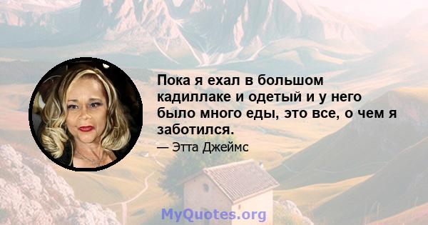 Пока я ехал в большом кадиллаке и одетый и у него было много еды, это все, о чем я заботился.