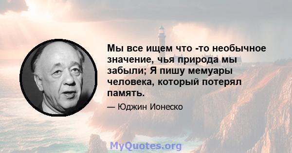 Мы все ищем что -то необычное значение, чья природа мы забыли; Я пишу мемуары человека, который потерял память.