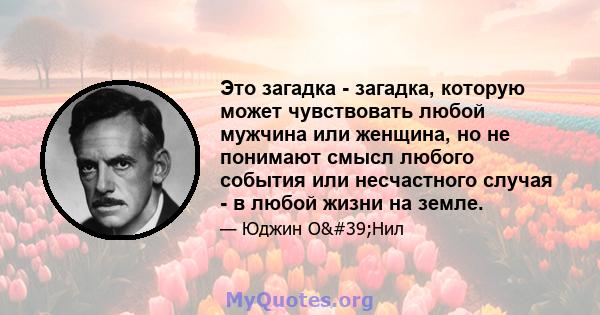 Это загадка - загадка, которую может чувствовать любой мужчина или женщина, но не понимают смысл любого события или несчастного случая - в любой жизни на земле.