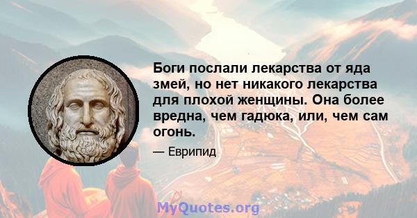 Боги послали лекарства от яда змей, но нет никакого лекарства для плохой женщины. Она более вредна, чем гадюка, или, чем сам огонь.