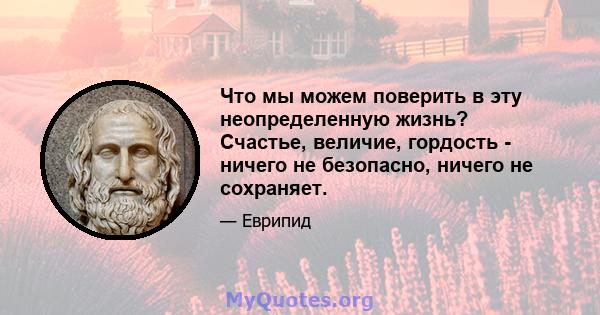 Что мы можем поверить в эту неопределенную жизнь? Счастье, величие, гордость - ничего не безопасно, ничего не сохраняет.