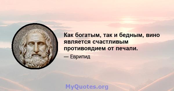 Как богатым, так и бедным, вино является счастливым противоядием от печали.