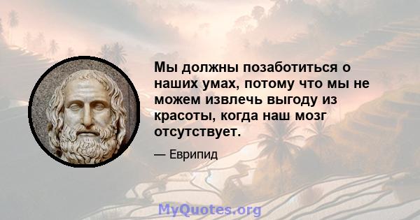 Мы должны позаботиться о наших умах, потому что мы не можем извлечь выгоду из красоты, когда наш мозг отсутствует.