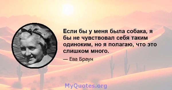 Если бы у меня была собака, я бы не чувствовал себя таким одиноким, но я полагаю, что это слишком много.