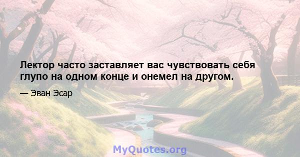 Лектор часто заставляет вас чувствовать себя глупо на одном конце и онемел на другом.