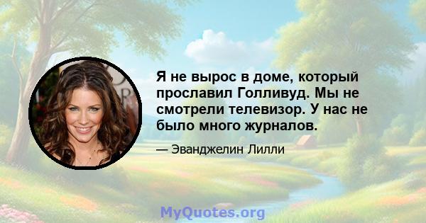 Я не вырос в доме, который прославил Голливуд. Мы не смотрели телевизор. У нас не было много журналов.