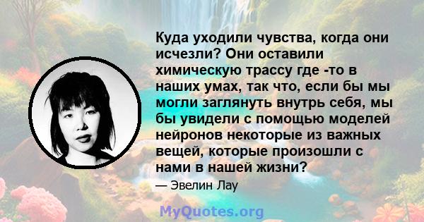 Куда уходили чувства, когда они исчезли? Они оставили химическую трассу где -то в наших умах, так что, если бы мы могли заглянуть внутрь себя, мы бы увидели с помощью моделей нейронов некоторые из важных вещей, которые