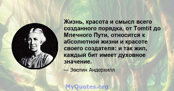 Жизнь, красота и смысл всего созданного порядка, от Tomtit до Млечного Пути, относится к абсолютной жизни и красоте своего создателя: и так жил, каждый бит имеет духовное значение.