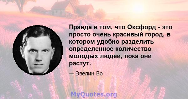 Правда в том, что Оксфорд - это просто очень красивый город, в котором удобно разделить определенное количество молодых людей, пока они растут.