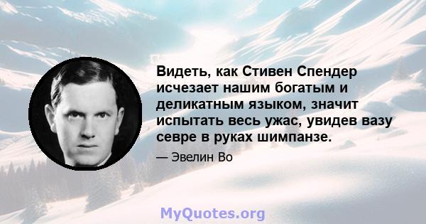 Видеть, как Стивен Спендер исчезает нашим богатым и деликатным языком, значит испытать весь ужас, увидев вазу севре в руках шимпанзе.