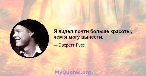 Я видел почти больше красоты, чем я могу вынести.