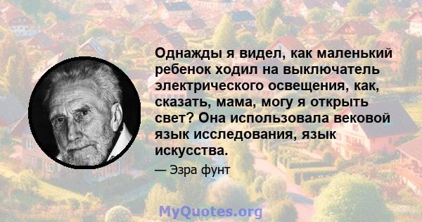 Однажды я видел, как маленький ребенок ходил на выключатель электрического освещения, как, сказать, мама, могу я открыть свет? Она использовала вековой язык исследования, язык искусства.