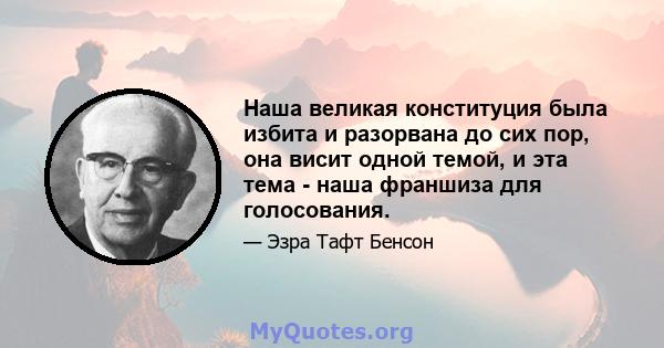 Наша великая конституция была избита и разорвана до сих пор, она висит одной темой, и эта тема - наша франшиза для голосования.