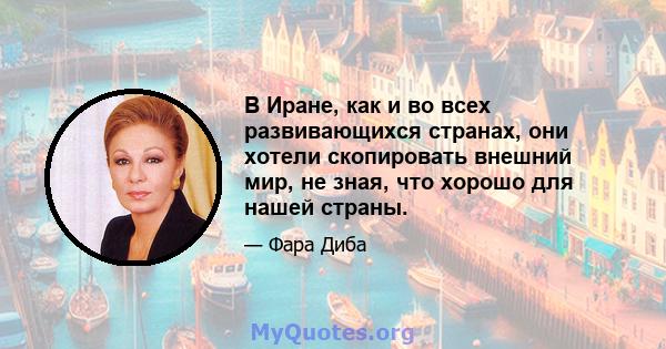 В Иране, как и во всех развивающихся странах, они хотели скопировать внешний мир, не зная, что хорошо для нашей страны.