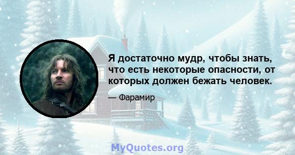 Я достаточно мудр, чтобы знать, что есть некоторые опасности, от которых должен бежать человек.