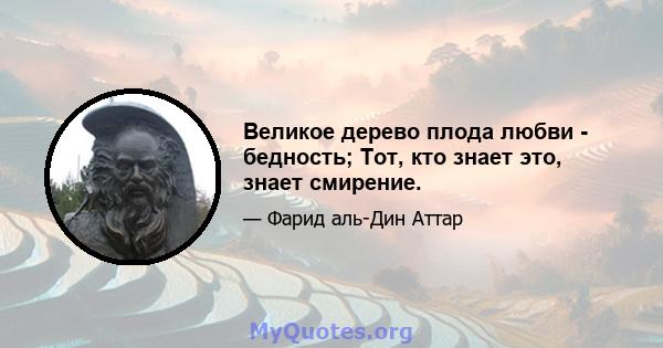 Великое дерево плода любви - бедность; Тот, кто знает это, знает смирение.