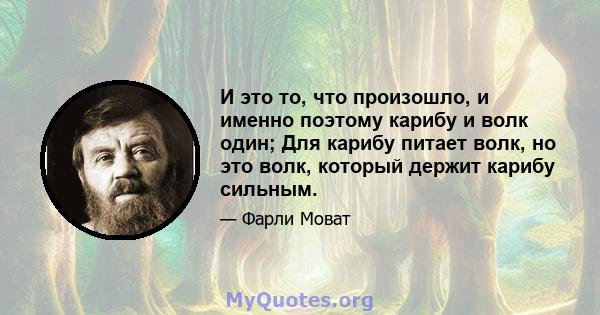 И это то, что произошло, и именно поэтому карибу и волк один; Для карибу питает волк, но это волк, который держит карибу сильным.