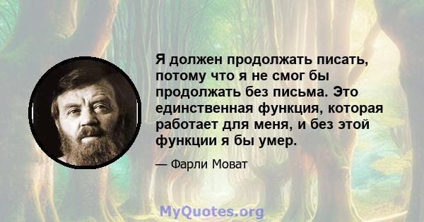 Я должен продолжать писать, потому что я не смог бы продолжать без письма. Это единственная функция, которая работает для меня, и без этой функции я бы умер.