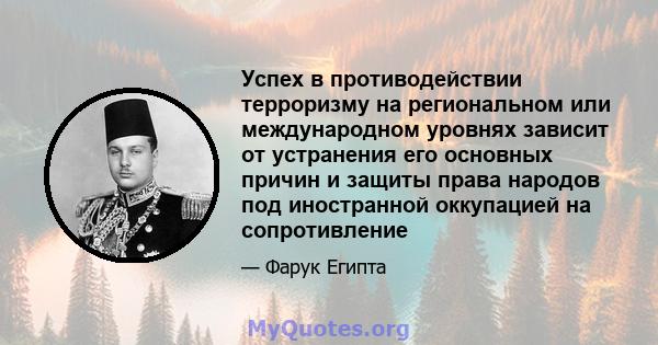 Успех в противодействии терроризму на региональном или международном уровнях зависит от устранения его основных причин и защиты права народов под иностранной оккупацией на сопротивление