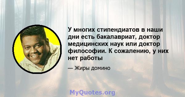 У многих стипендиатов в наши дни есть бакалавриат, доктор медицинских наук или доктор философии. К сожалению, у них нет работы