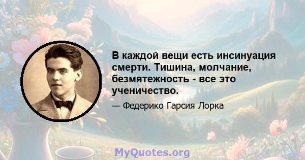 В каждой вещи есть инсинуация смерти. Тишина, молчание, безмятежность - все это ученичество.