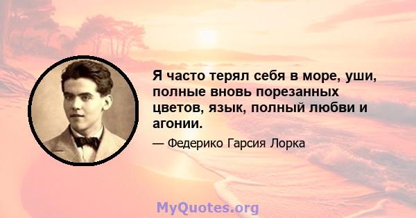 Я часто терял себя в море, уши, полные вновь порезанных цветов, язык, полный любви и агонии.