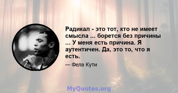 Радикал - это тот, кто не имеет смысла ... борется без причины ... У меня есть причина. Я аутентичен. Да, это то, что я есть.