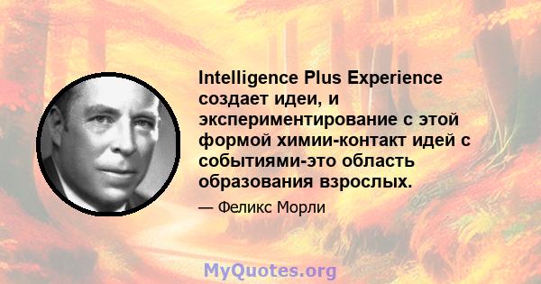 Intelligence Plus Experience создает идеи, и экспериментирование с этой формой химии-контакт идей с событиями-это область образования взрослых.