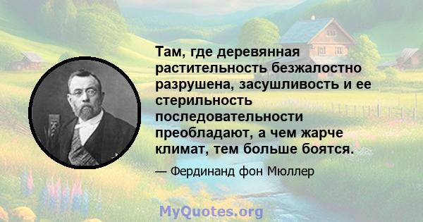 Там, где деревянная растительность безжалостно разрушена, засушливость и ее стерильность последовательности преобладают, а чем жарче климат, тем больше боятся.