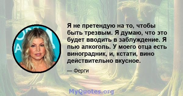 Я не претендую на то, чтобы быть трезвым. Я думаю, что это будет вводить в заблуждение. Я пью алкоголь. У моего отца есть виноградник, и, кстати, вино действительно вкусное.