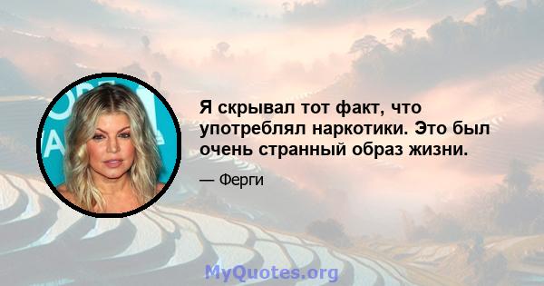 Я скрывал тот факт, что употреблял наркотики. Это был очень странный образ жизни.