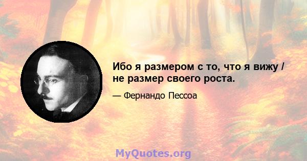 Ибо я размером с то, что я вижу / не размер своего роста.