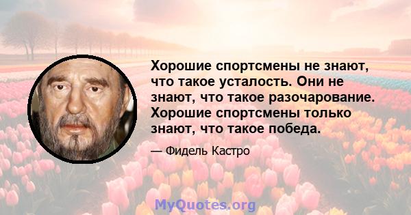 Хорошие спортсмены не знают, что такое усталость. Они не знают, что такое разочарование. Хорошие спортсмены только знают, что такое победа.